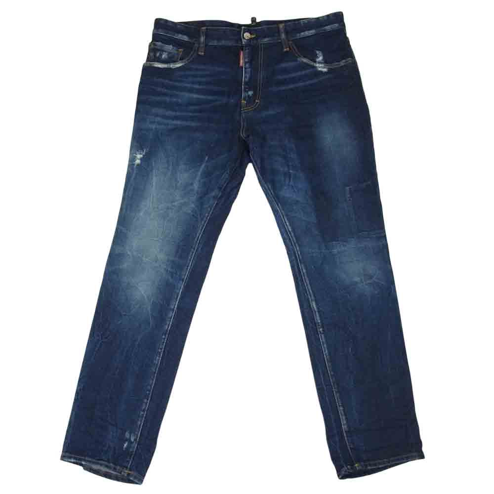 DSQUARED2 ディースクエアード 20SS Straight Leg Jeans ロゴ 刺繍 ダメージ加工 デニム パンツ インディゴブルー系 50【中古】