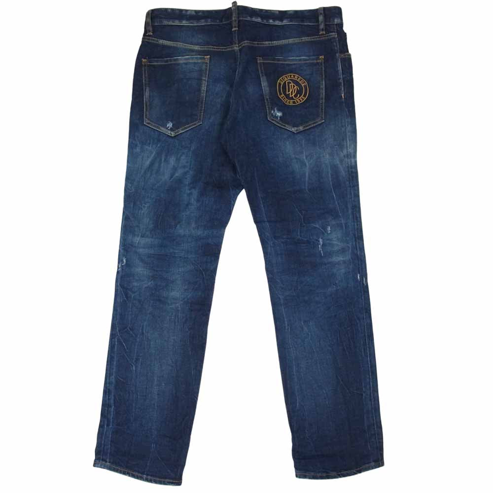 DSQUARED2 ディースクエアード 20SS Straight Leg Jeans ロゴ 刺繍 ダメージ加工 デニム パンツ インディゴブルー系 50【中古】