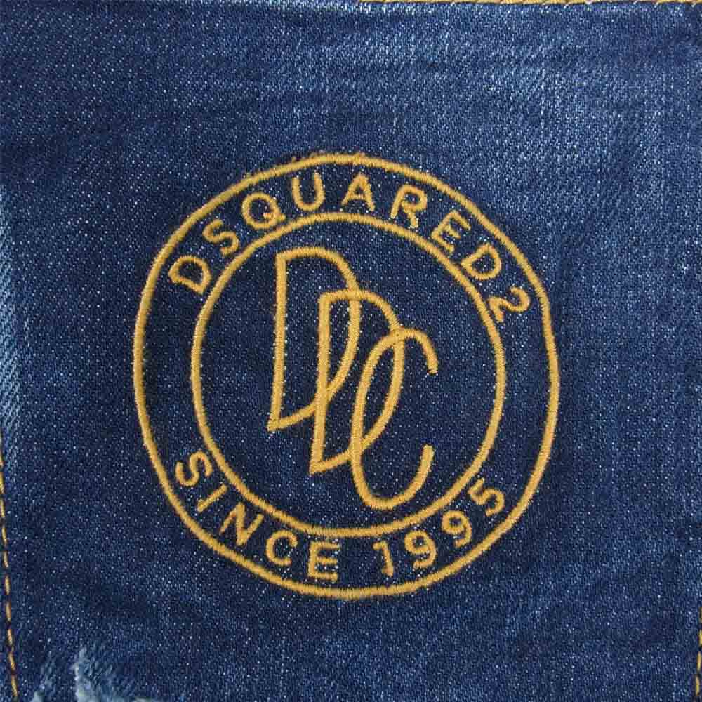 DSQUARED2 ディースクエアード 20SS Straight Leg Jeans ロゴ 刺繍 ダメージ加工 デニム パンツ インディゴブルー系 50【中古】