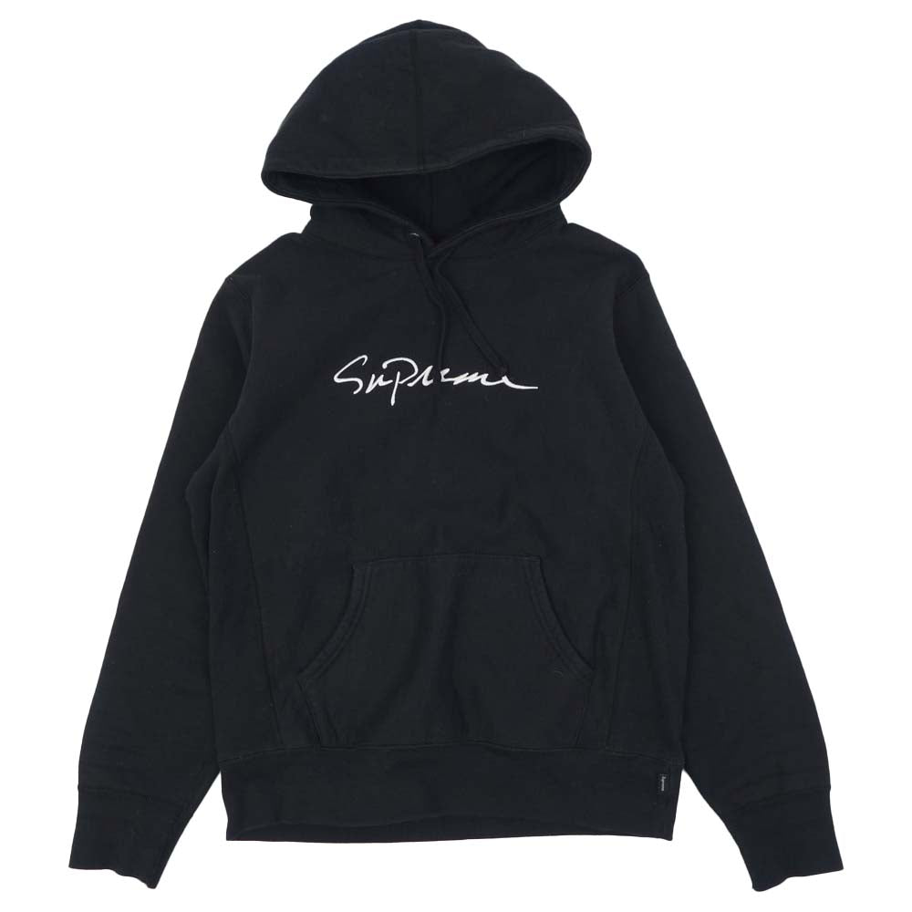 Supreme シュプリーム 18AW CLASSIC SCRIPT HOODED SWEATSHIRT クラシック スクリプト ロゴ刺繍 プルオーバー パーカー ブラック系 S【中古】
