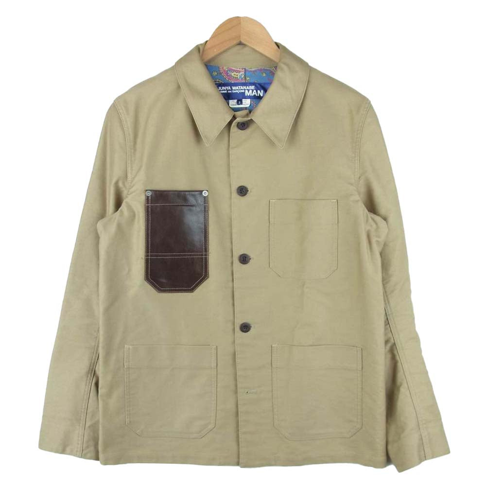 JUNYA WATANABE COMME des GARCONS MAN ジュンヤワタナベコムデギャルソンマン WJ-J405 エルヴィエ・プロダクションズ HERVIER PRODUCTIONS AD2012 レザーポケット カバーオール ジャケット ベージュ系 S【中古】