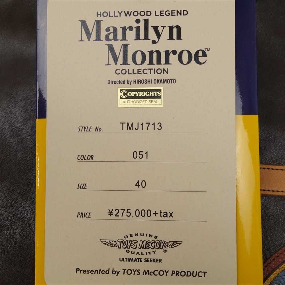 TOY'S McCOY トイズマッコイ TMJ1713 A-2 MARILYN MONROE"TARGET FOR TONIGHT マリリンモンロー フライト ジャケット ブラウン系 40【新古品】【未使用】【中古】