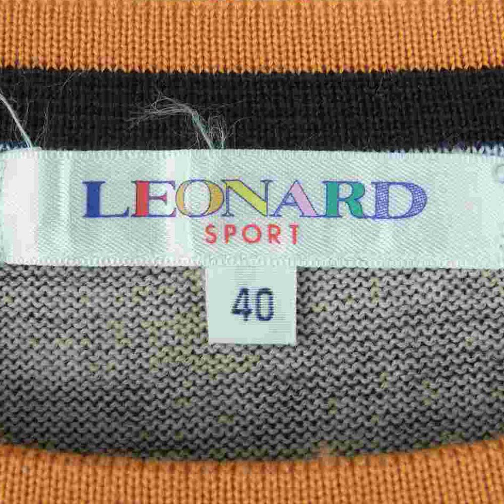 LEONARD レオナール 0527915 SPORT 総柄 半袖 ニット ウール 日本製 ダークブラウン系 40【中古】
