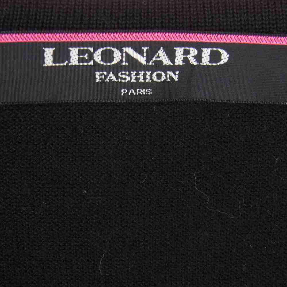 LEONARD レオナール 0329131 切替 柄 ウール シルク カーディガン 日本製 ブラック系 LL【中古】