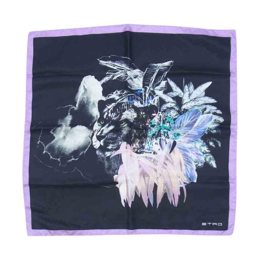 ETRO エトロ 1T199 アニマル＆フラワーモチーフ シルク100% ポケットチーフ スカーフ【新古品】【未使用】【中古】