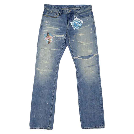 HYSTERIC GLAMOUR ヒステリックグラマー 02211AP05 FLAMING ROCK リメイク クラッシュ ダメージ 加工 スリム ストレート デニム パンツ 32【中古】