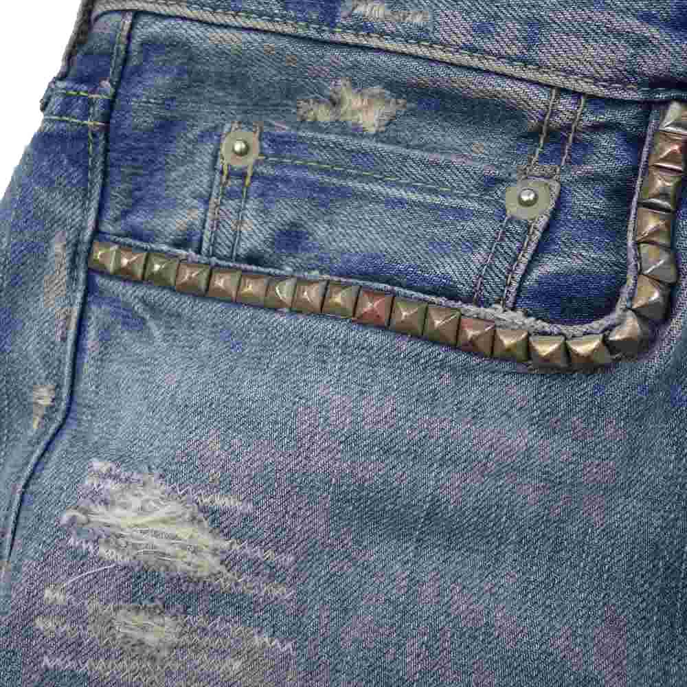 HYSTERIC GLAMOUR ヒステリックグラマー 02211AP05 FLAMING ROCK リメイク クラッシュ ダメージ 加工 スリム ストレート デニム パンツ 32【中古】