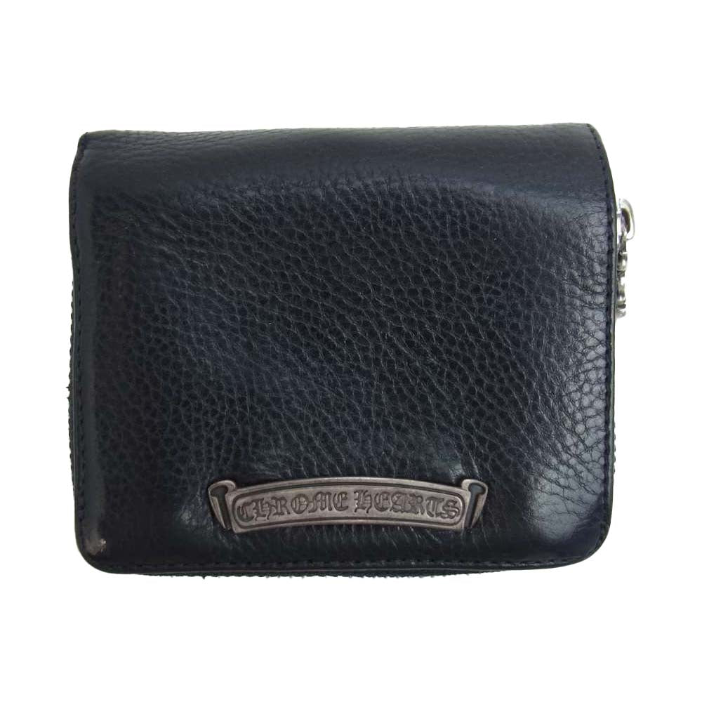 CHROME HEARTS クロムハーツ（原本有） SQ ZIP BILL スクエア ジップ ビル 二つ折り レザー ウォレット ブラック系【中古】