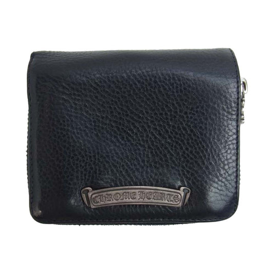CHROME HEARTS クロムハーツ（原本有） SQ ZIP BILL スクエア ジップ ビル 二つ折り レザー ウォレット ブラック系【中古】