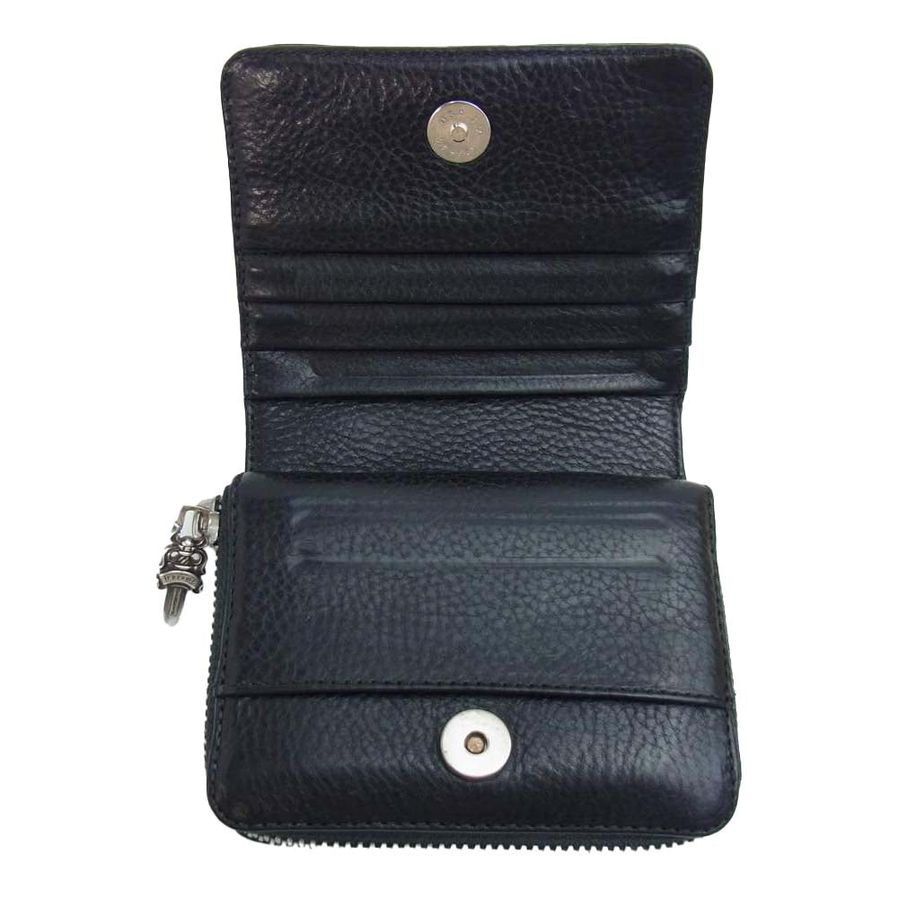 CHROME HEARTS クロムハーツ（原本有） SQ ZIP BILL スクエア ジップ ビル 二つ折り レザー ウォレット ブラック系【中古】