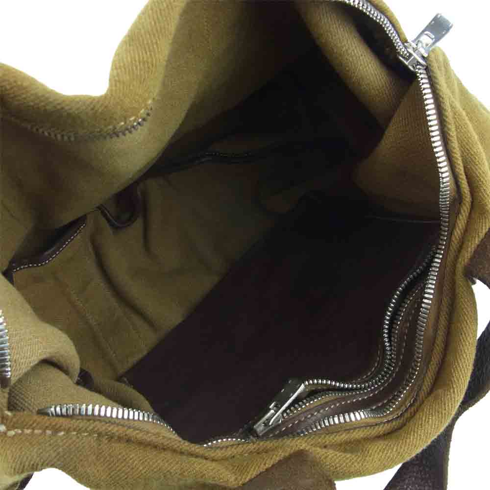 GUIDI グイディ ヘビーリネン レザー 2way ショルダー ボストン バッグ カーキ系【中古】