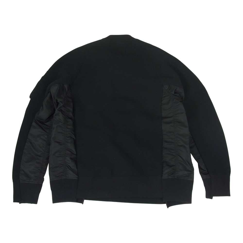 Sacai サカイ 19AW SCM-032 MA-1 Pullover Sponge Sweat 異素材 ドッキング スポンジ クルーネック スウェット ブラック系 4【中古】