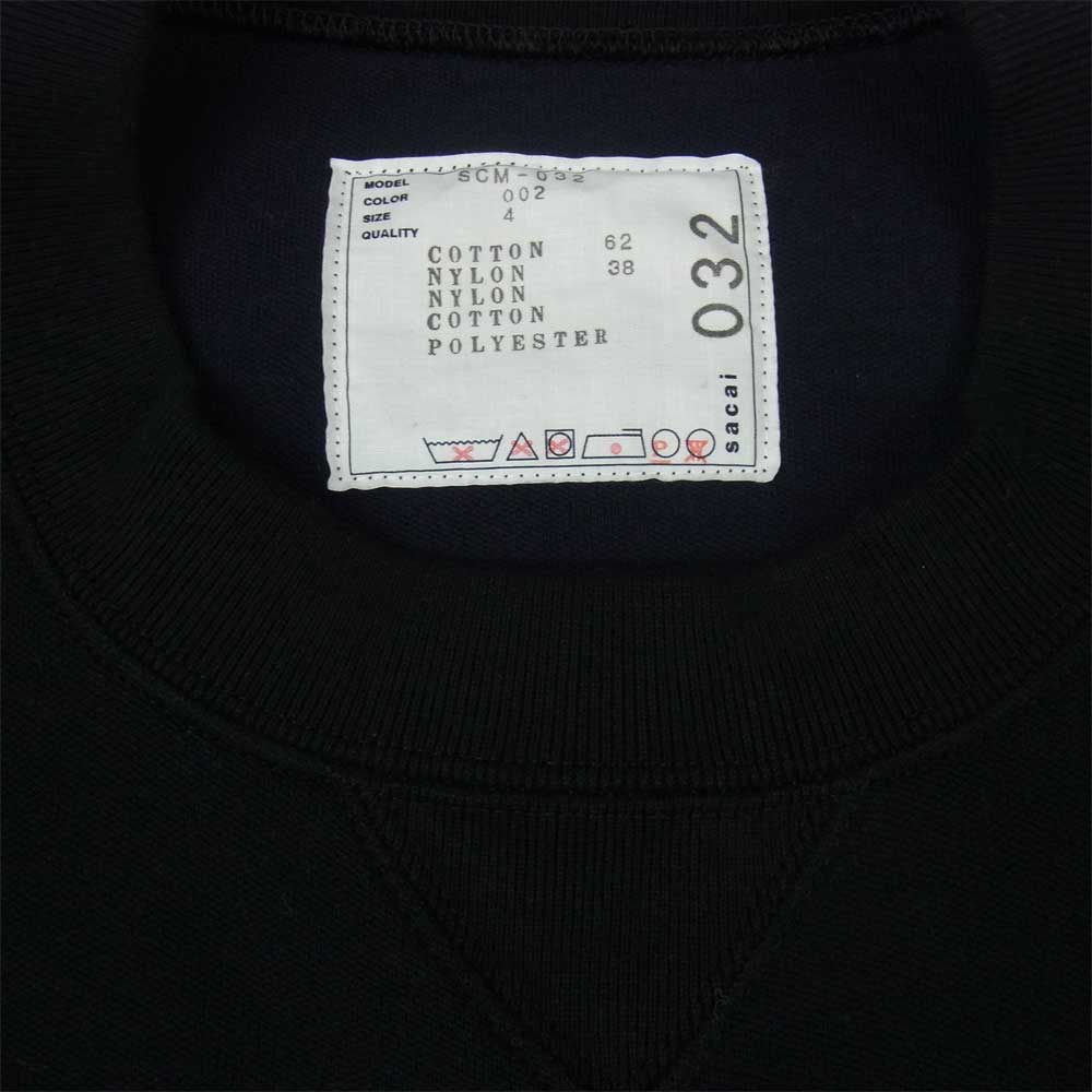 Sacai サカイ 19AW SCM-032 MA-1 Pullover Sponge Sweat 異素材 ドッキング スポンジ クルーネック スウェット ブラック系 4【中古】