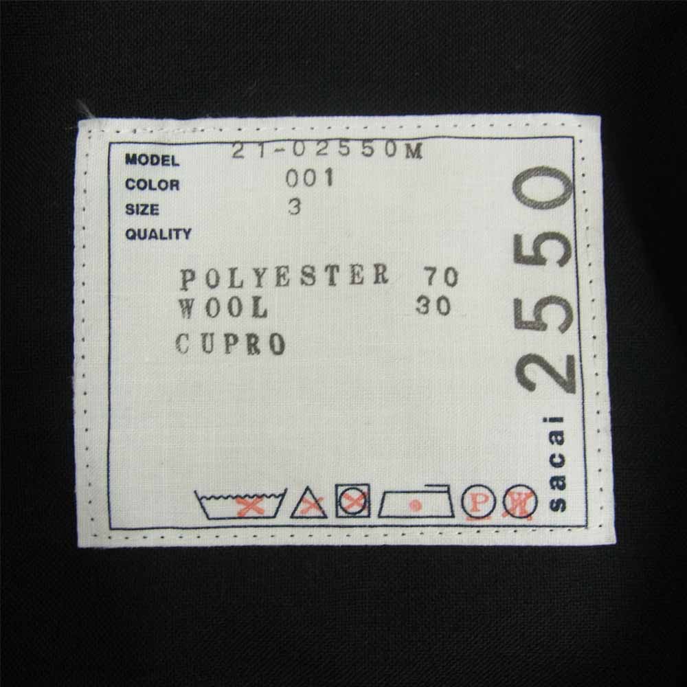 Sacai サカイ 21SS 21-02550M SUITING JACKET ドッキング レイヤード シャツ ジャケット ブラック系 3【美品】【中古】