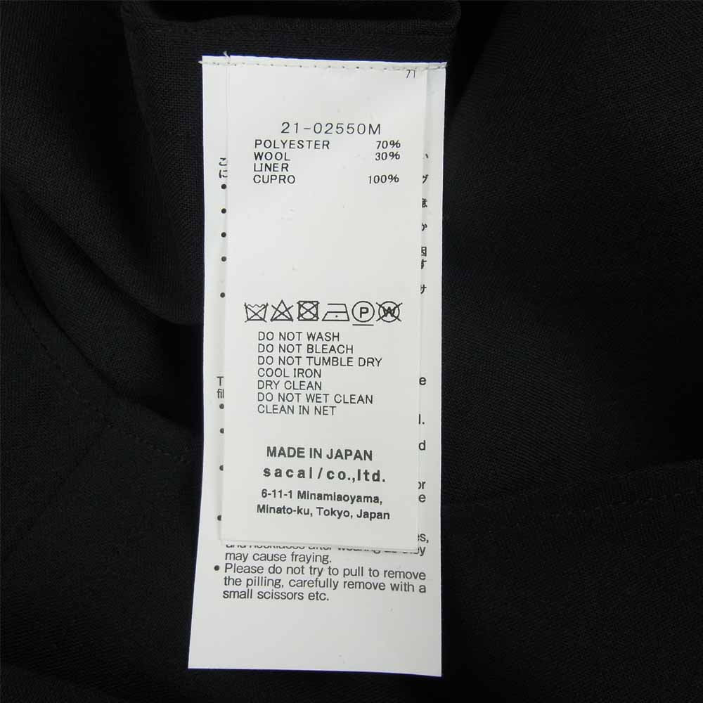 Sacai サカイ 21SS 21-02550M SUITING JACKET ドッキング レイヤード シャツ ジャケット ブラック系 3【美品】【中古】