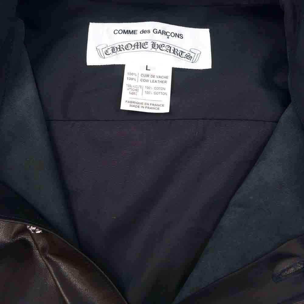 CHROME HEARTS クロムハーツ（原本無） × COMME des GARCONS CDG-CH04 コムデギャルソン クロスボールボタン レザー切替 長袖 シャツ ブラック系 L【美品】【中古】