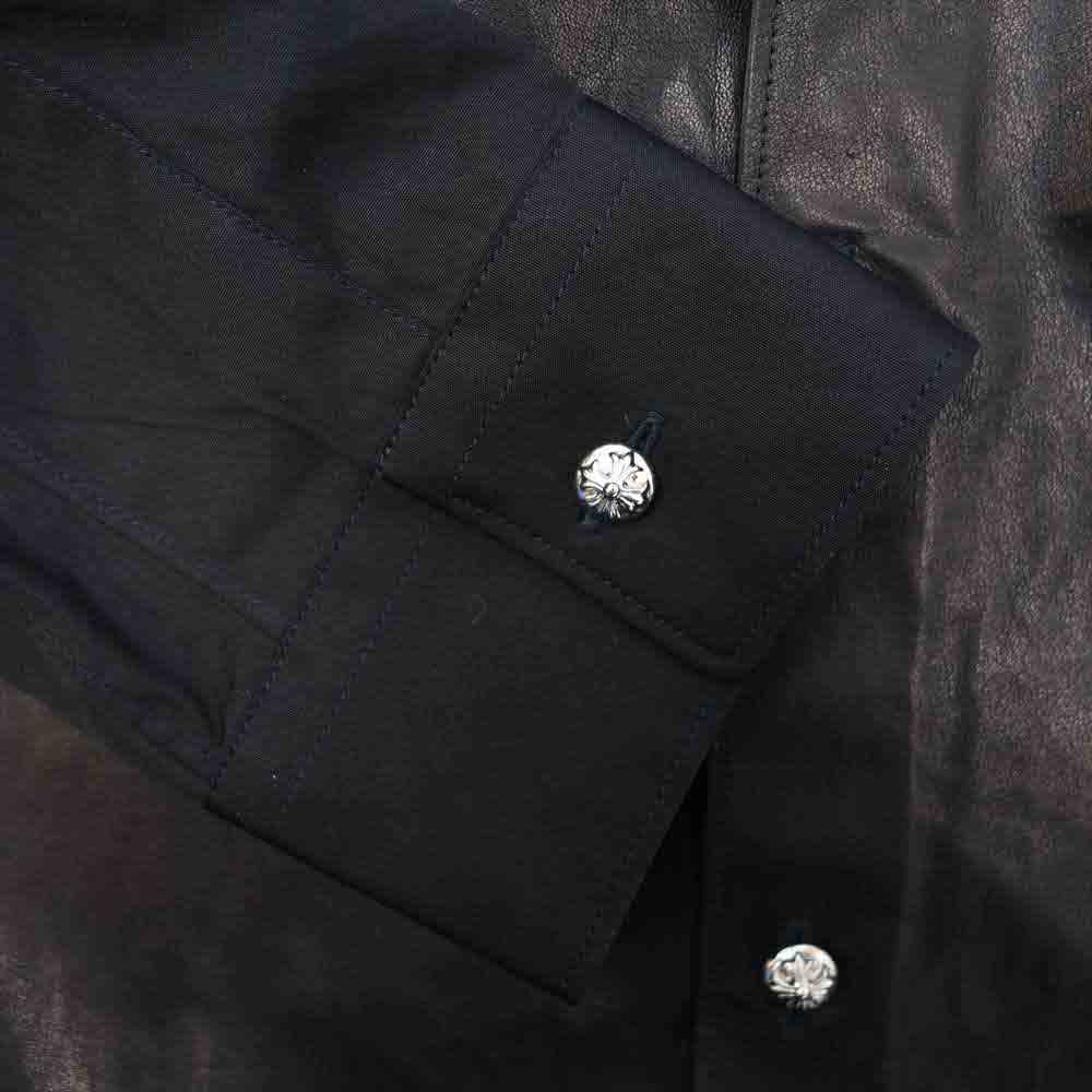 CHROME HEARTS クロムハーツ（原本無） × COMME des GARCONS CDG-CH04 コムデギャルソン クロスボールボタン レザー切替 長袖 シャツ ブラック系 L【美品】【中古】