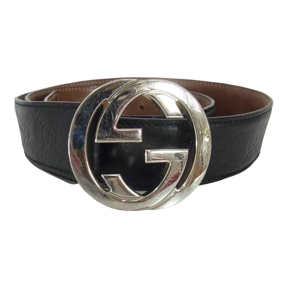 GUCCI グッチ 114984 インターロッキングG GGバックル レザー ベルト ブラック系【中古】