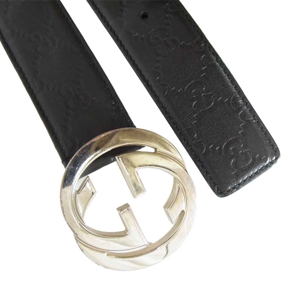 GUCCI グッチ 114984 インターロッキングG GGバックル レザー ベルト ブラック系【中古】