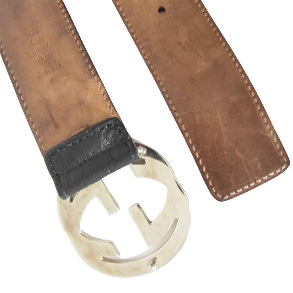 GUCCI グッチ 114984 インターロッキングG GGバックル レザー ベルト ブラック系【中古】