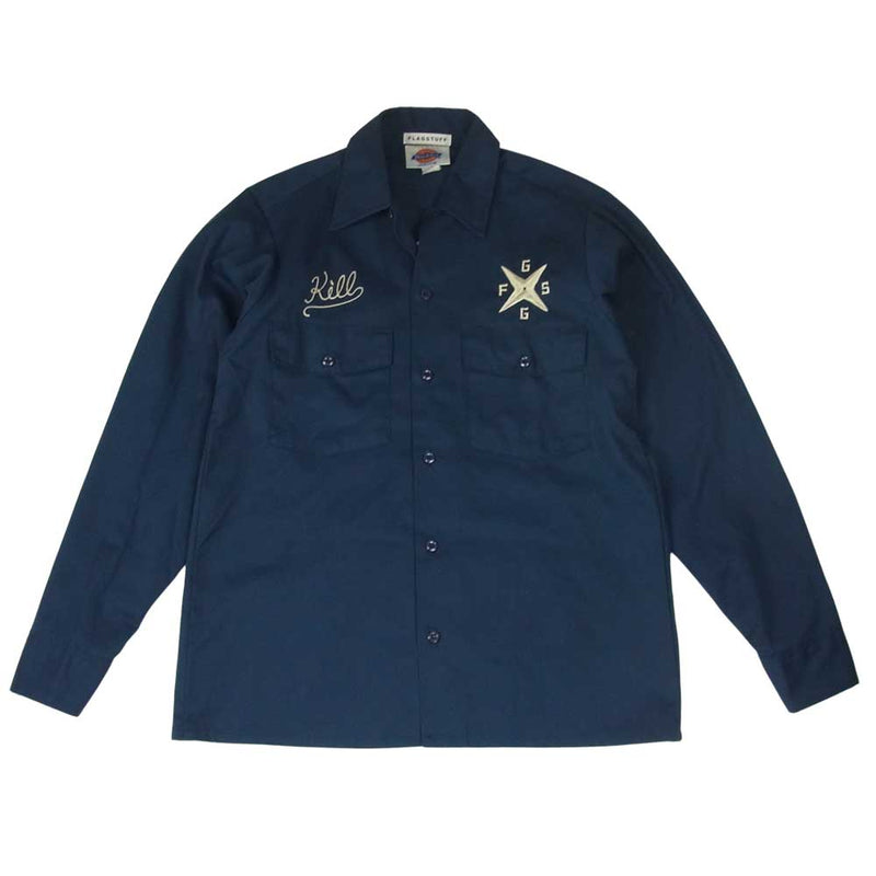 フラグスタフ 16AW × Dickies ディッキーズ GEISHA GANGS L/S SHIRTS ゲイシャ ギャングス ワーク シャツ ネイビー系 14～14.5【中古】