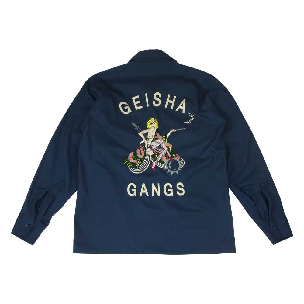 フラグスタフ 16AW × Dickies ディッキーズ GEISHA GANGS L/S SHIRTS ゲイシャ ギャングス ワーク シャツ ネイビー系 14～14.5【中古】