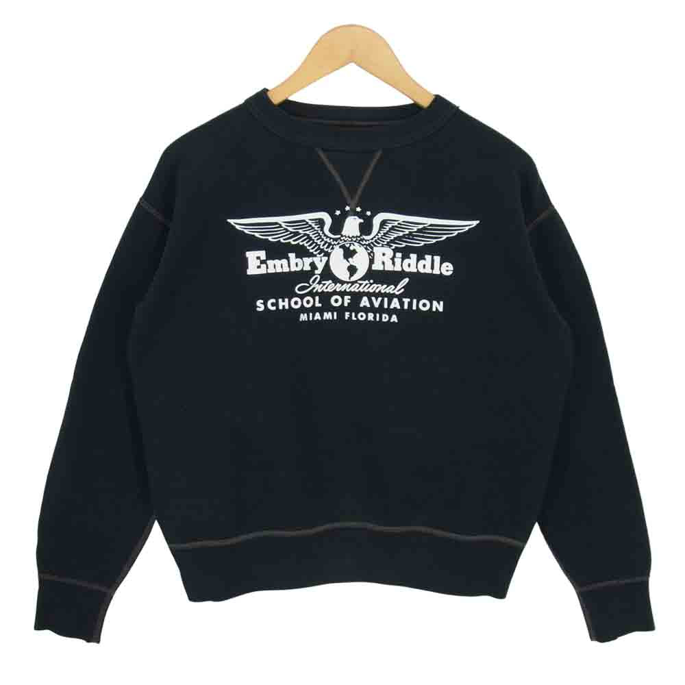 The REAL McCOY'S ザリアルマッコイズ 前V プリント クルーネック スウェット トレーナー ブラック系 M【中古】