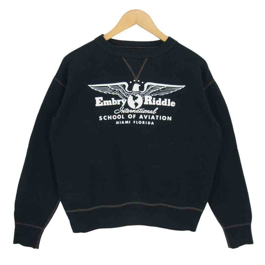 The REAL McCOY'S ザリアルマッコイズ 前V プリント クルーネック スウェット トレーナー ブラック系 M【中古】