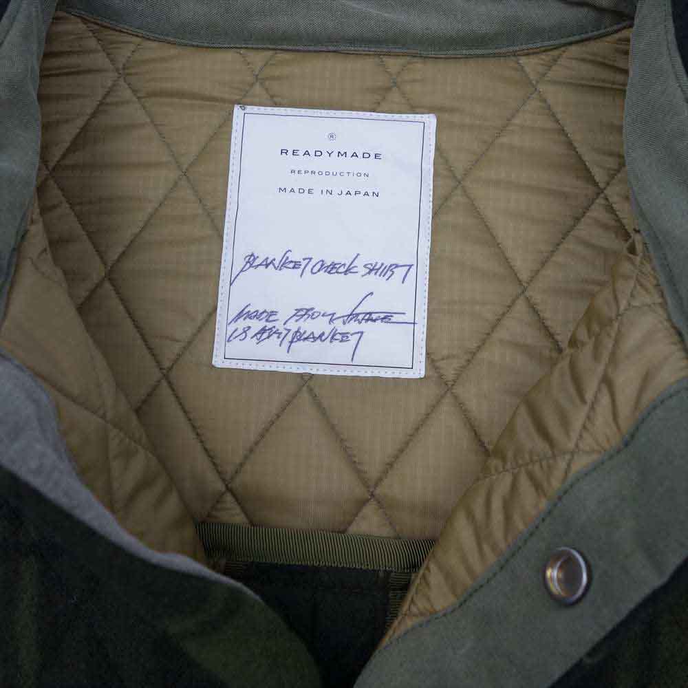 READY MADE レディメイド BLANKET CHECK SHIRTS ブランケット チェック シャツ オーバーサイズ キルティング シャツ ジャケット カーキ系 2【極上美品】【中古】
