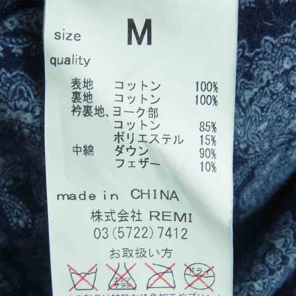 REMI RELIEF レミレリーフ B2nd別注 フラワースタッズ コンチョボタン デニム ダウン ベスト インディゴブルー系 M【美品】【中古】