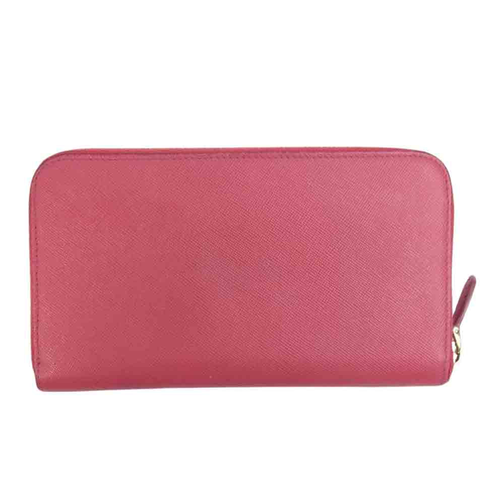 PRADA プラダ 1M0506 サフィアーノ リボン ラウンドファスナー ウォレット レッド系 F0505 PEONIA TU【中古】