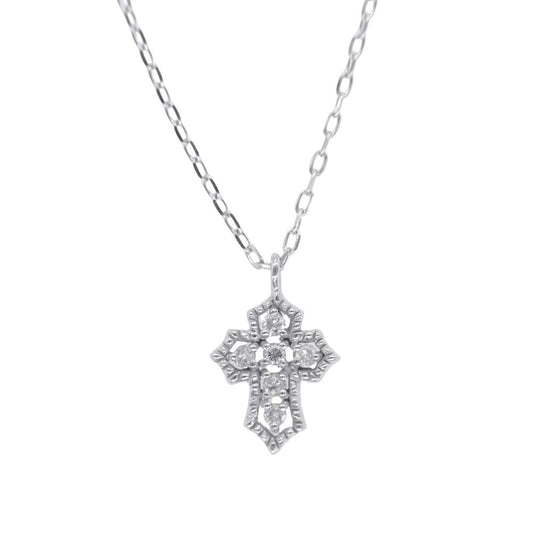 Samantha Tiara サマンサティアラ K18WG クロス ダイヤモンド ネックレス シルバー系【中古】