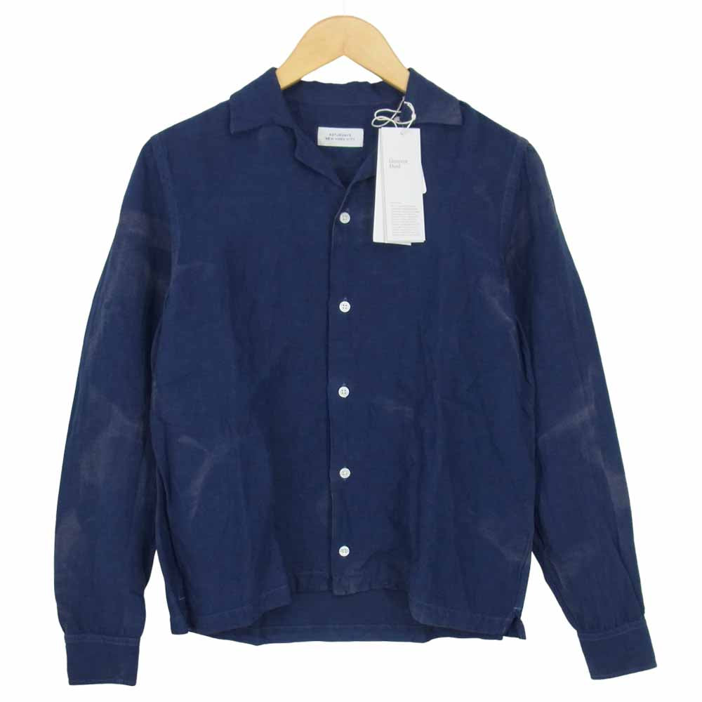 サタデーズニューヨーク M21820CT01 Garment Dyed Linen Long Sleeve Shirt ガーメントダイ リネンレーヨン混 長袖 シャツ ネイビー系 XS【新古品】【未使用】【中古】