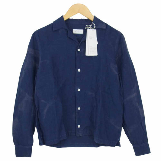 サタデーズニューヨーク M21820CT01 Garment Dyed Linen Long Sleeve Shirt ガーメントダイ リネンレーヨン混 長袖 シャツ ネイビー系 XS【新古品】【未使用】【中古】