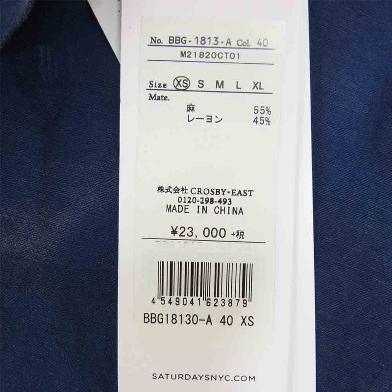 サタデーズニューヨーク M21820CT01 Garment Dyed Linen Long Sleeve Shirt ガーメントダイ リネンレーヨン混 長袖 シャツ ネイビー系 XS【新古品】【未使用】【中古】