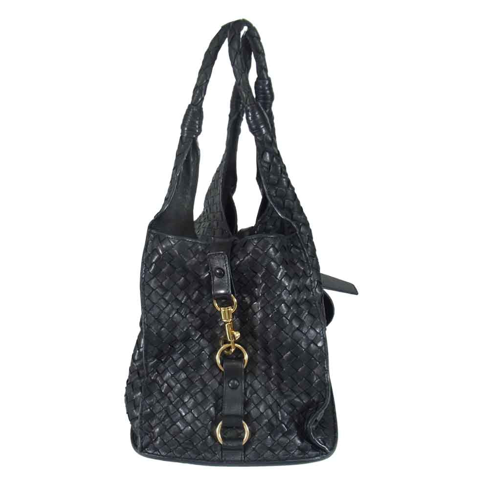 BOTTEGAVENETA ボッテガヴェネタ イントレチャート レザー ハンドバッグ ブラック系【中古】