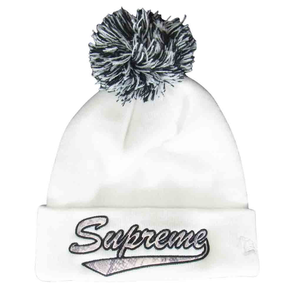 Supreme シュプリーム 16AW New Era Chenille Script Beanie ニューエラ スクリプト ボンボン ビーニー ホワイト系【美品】【中古】