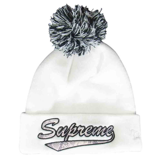 Supreme シュプリーム 16AW New Era Chenille Script Beanie ニューエラ スクリプト ボンボン ビーニー ホワイト系【美品】【中古】