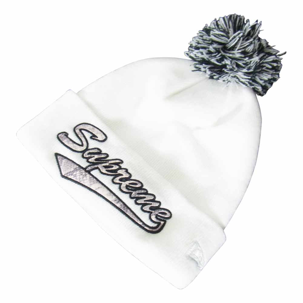 Supreme シュプリーム 16AW New Era Chenille Script Beanie ニューエラ スクリプト ボンボン ビーニー ホワイト系【美品】【中古】