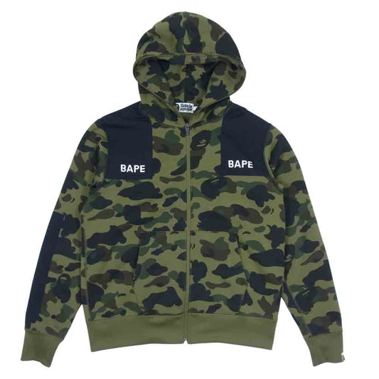 A BATHING APE アベイシングエイプ 001ZPE801015X BAPE 裏起毛 カモ 迷彩 フルジップ スウェット カーキ系 M【中古】