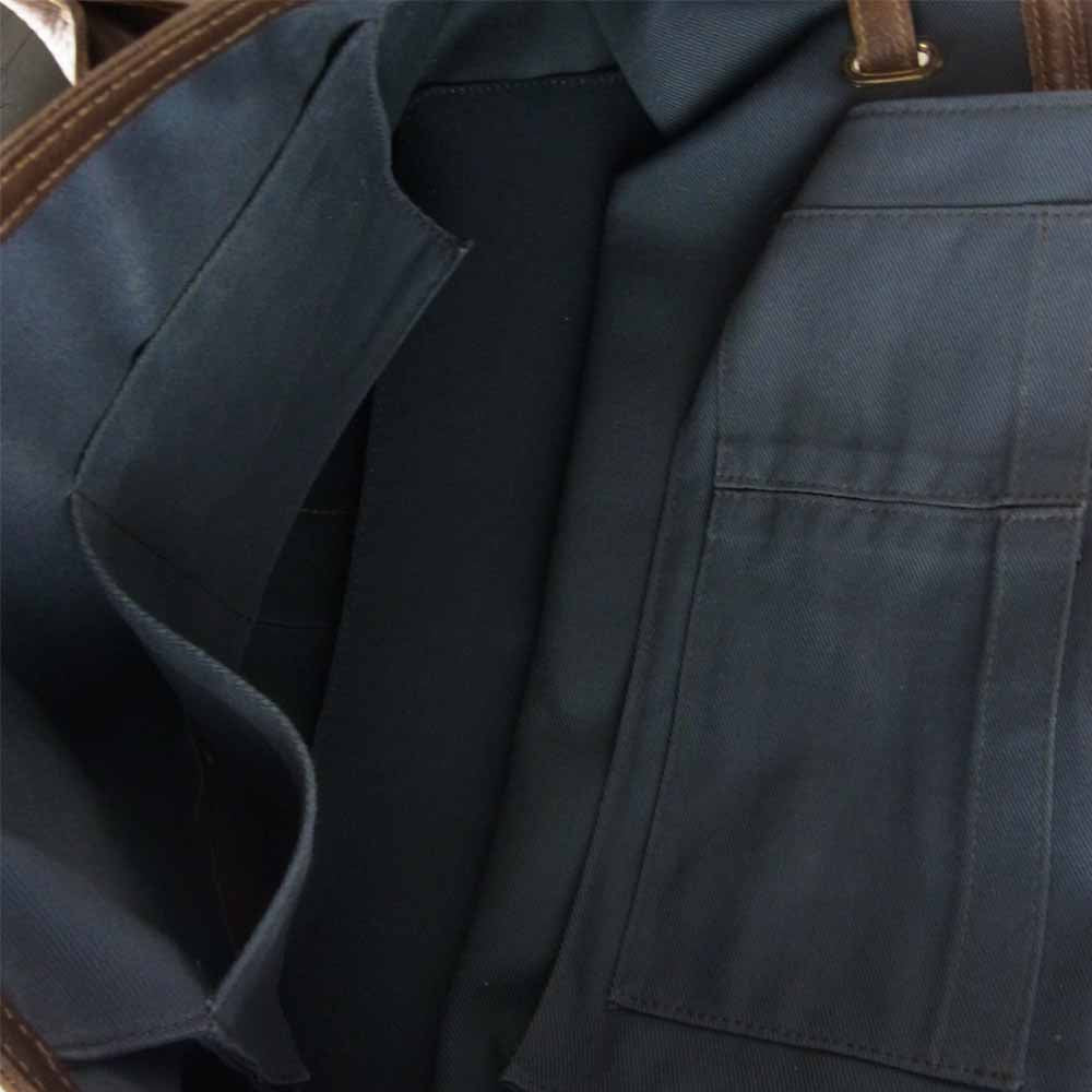 ゲンテン キャンバス レザー フラップ ボストン バッグ ブラウン系 ホワイト系【中古】