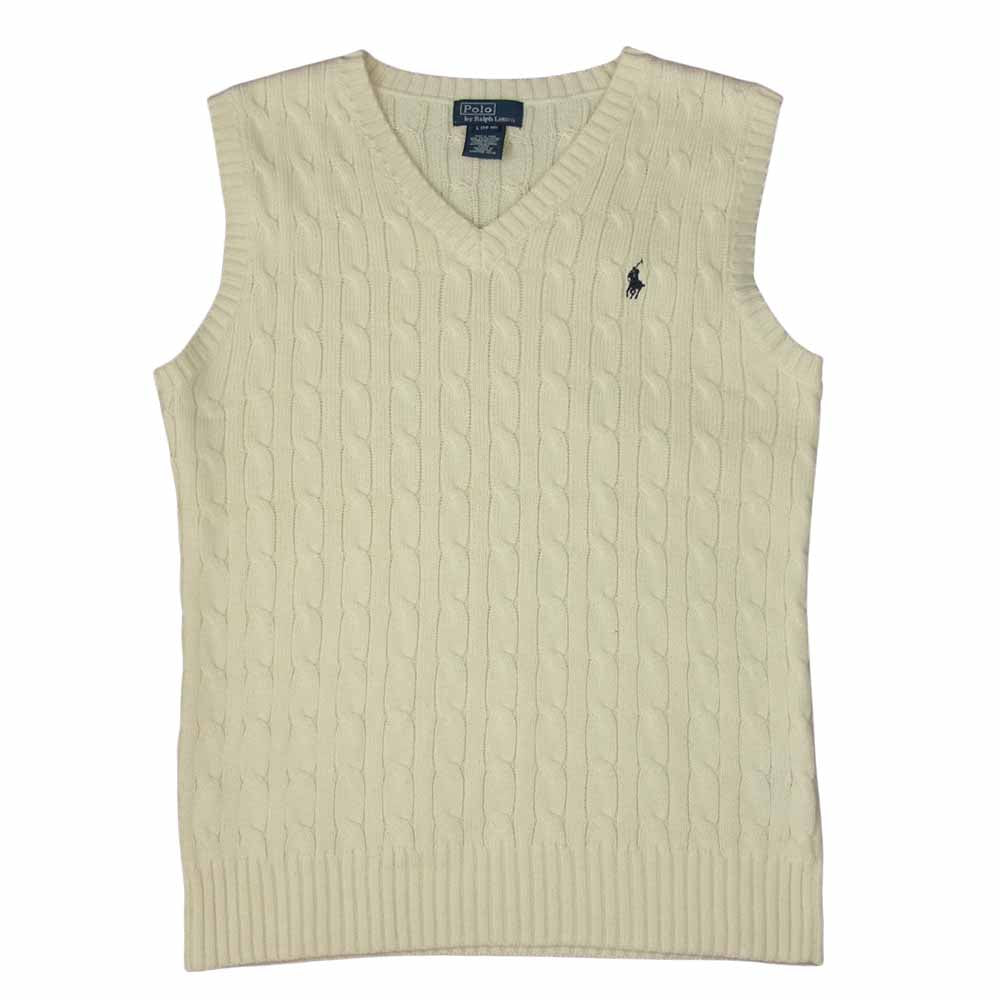 POLO RALPH LAUREN ポロ・ラルフローレン Vネック ケーブル編み コットン ニット ベスト ホワイト系 L【中古】