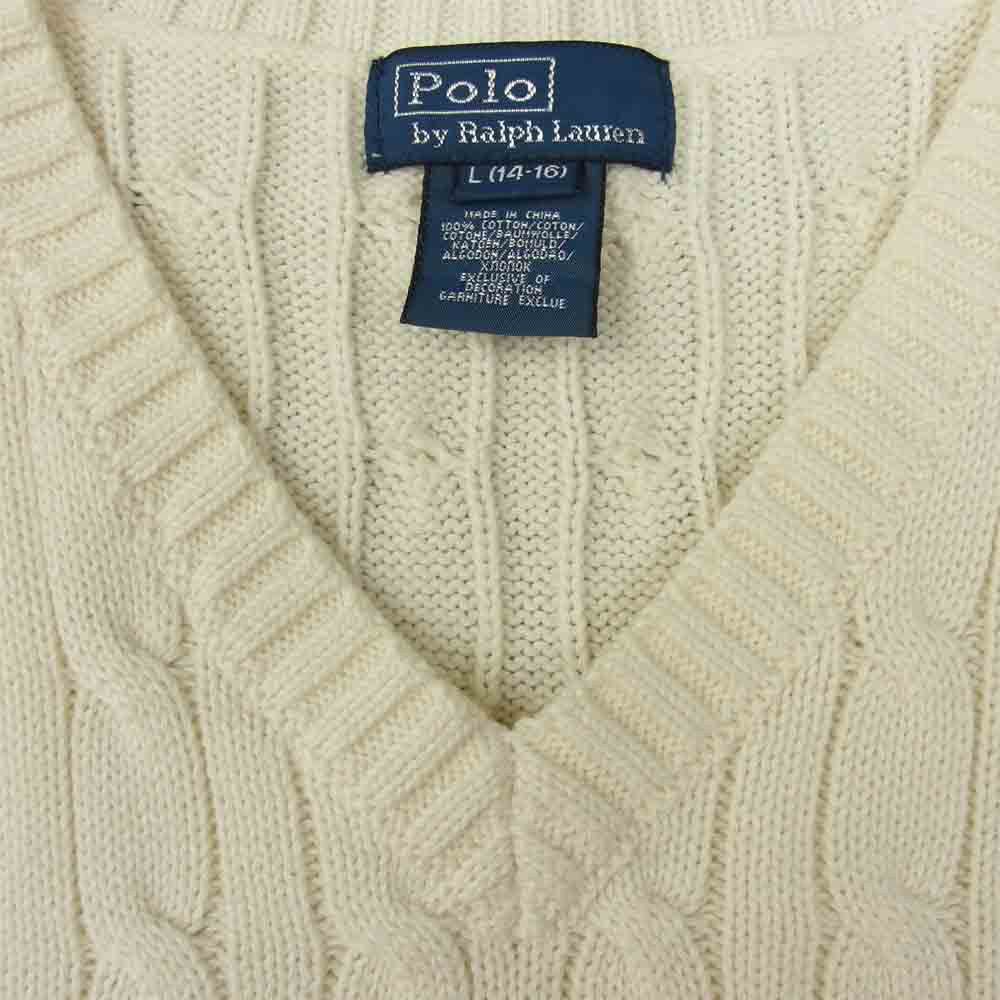 POLO RALPH LAUREN ポロ・ラルフローレン Vネック ケーブル編み コットン ニット ベスト ホワイト系 L【中古】