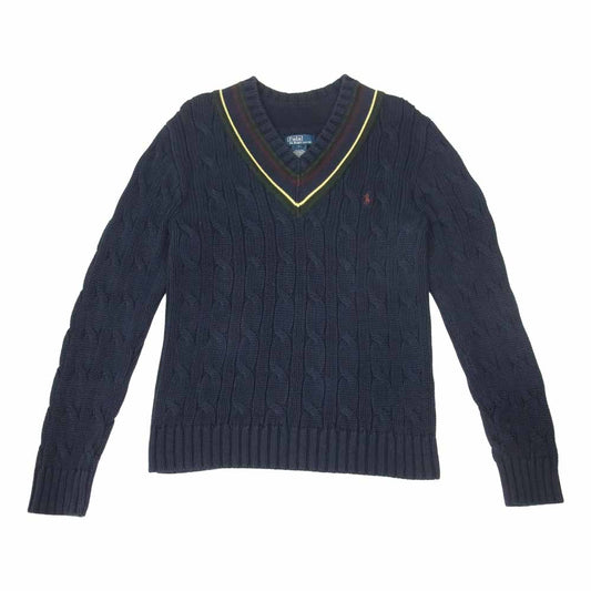 POLO RALPH LAUREN ポロ・ラルフローレン Vネック ケーブル編み コットン チルデン ニット セーター ネイビー系 L【中古】