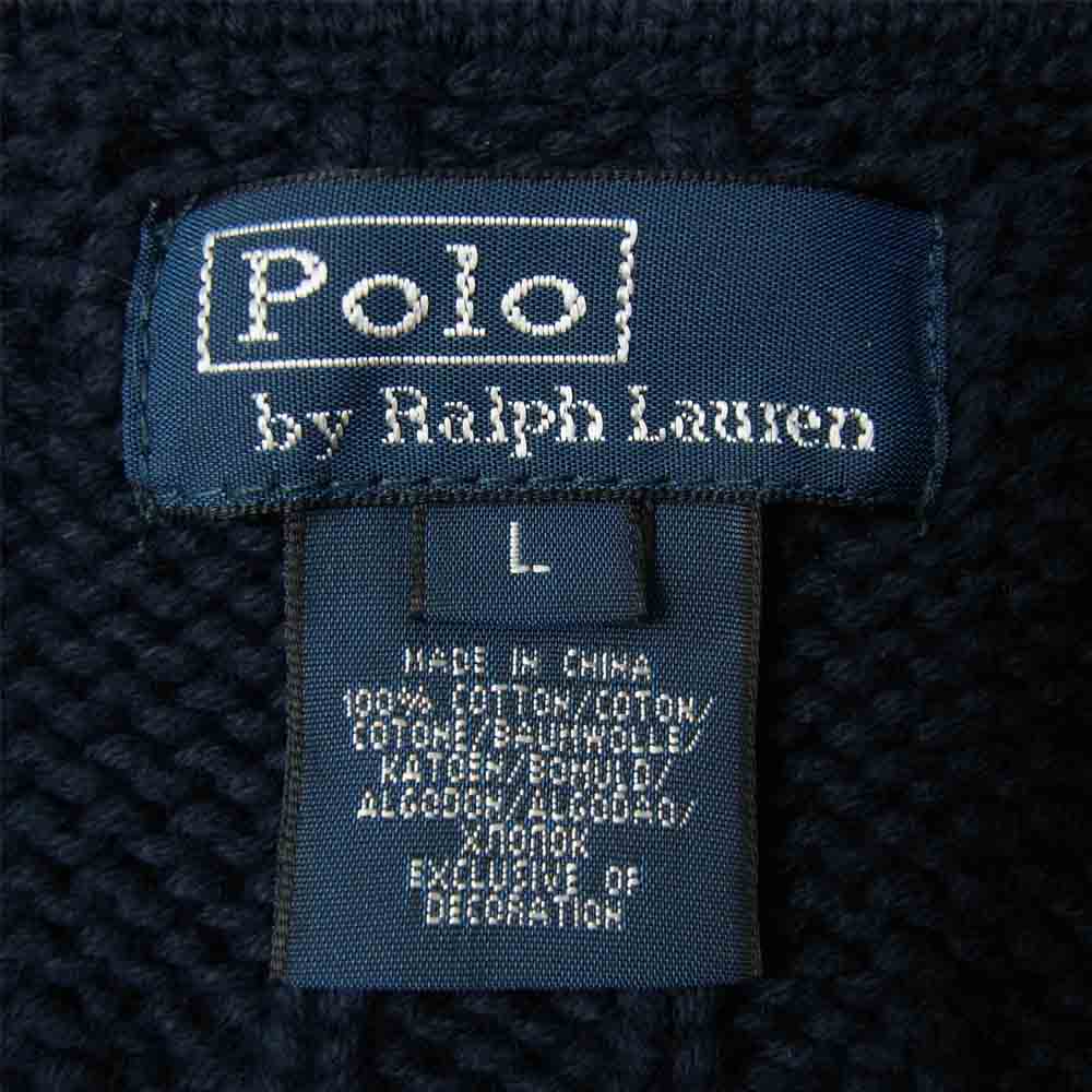 POLO RALPH LAUREN ポロ・ラルフローレン Vネック ケーブル編み コットン チルデン ニット セーター ネイビー系 L【中古】
