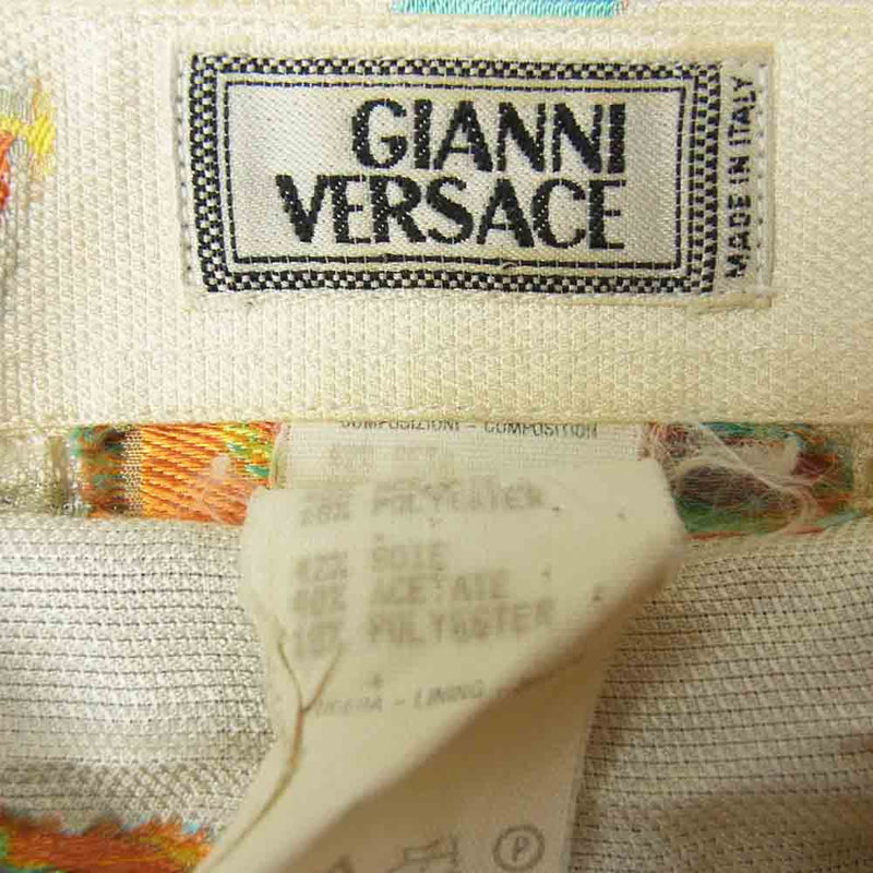 Gianni Versace ジャンニ・ヴェルサーチ イタリア製 フラッグ柄 シルク混 刺繍 シャツ オフホワイト系 52【中古】