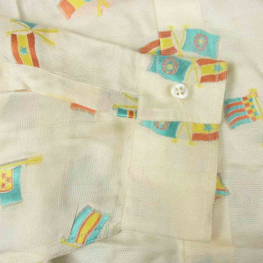 Gianni Versace ジャンニ・ヴェルサーチ イタリア製 フラッグ柄 シルク混 刺繍 シャツ オフホワイト系 52【中古】