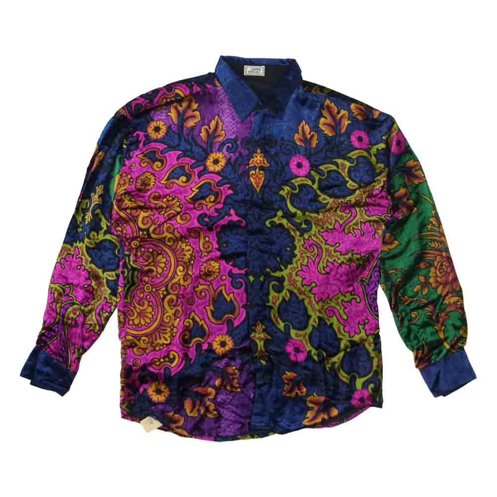 Gianni Versace ジャンニ・ヴェルサーチ イタリア製 シルク混ベルベット フラワー総柄 比翼 シャツ マルチカラー系 48【中古】