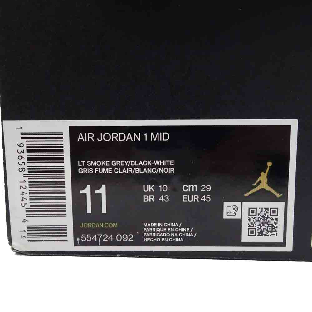 NIKE ナイキ 554724-092 AIR JORDAN 1 MID LIGHT SMOKE GRAY エア ジョーダン ワン ミッド スモーク グレー スニーカー ホワイト系 グレー系 29㎝【新古品】【未使用】【中古】