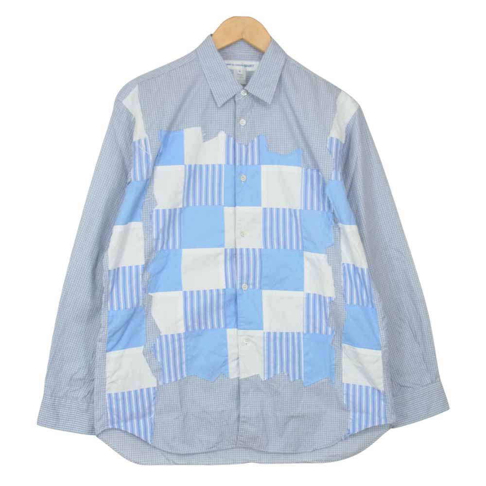 COMME des GARCONS コムデギャルソン SHIRT フランス製 S25052 Square Patchwork Shirt パッチワーク 長袖 シャツ ライトブルー系 M【中古】